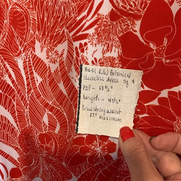 H&M tomato red/white sleeveless botanical print dress. Size 4. NWOT. - Picture 8 of 8
